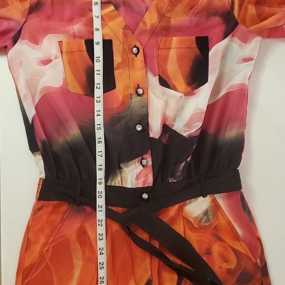 BISOU BISOU Dressy Romper Shorts Women's SM. 3/4 Sleeve V Neck Button Down Print - Picture 5 of 11